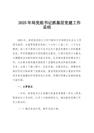 2025年局党组书记抓基层党建工作总结