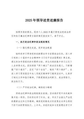 2025年领导述责述廉报告