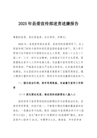 2025年县委宣传部述责述廉报告