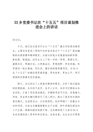 XX乡党委书记在“十五五”项目谋划推进会上的讲话