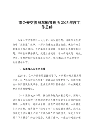 市公安交管局车辆管理所2025年度工作总结