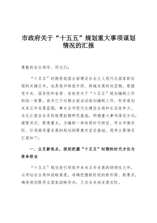 市政府关于“十五五”规划重大事项谋划情况的汇报