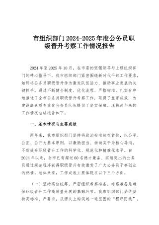 市组织部门2024-2025年度公务员职级晋升考察工作情况报告