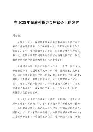 在2025年镇驻村指导员座谈会上的发言