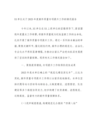 XX单位关于2025年度案件质量专项提升工作的情况报告