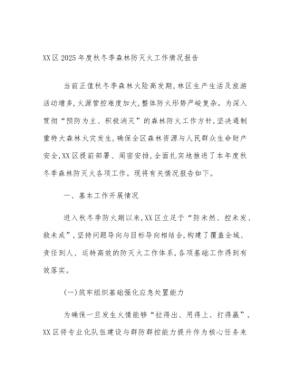 XX区2025年度秋冬季森林防灭火工作情况报告