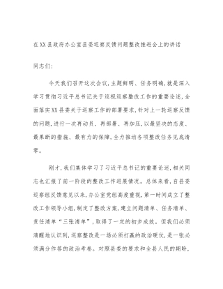 在XX县政府办公室县委巡察反馈问题整改推进会上的讲话