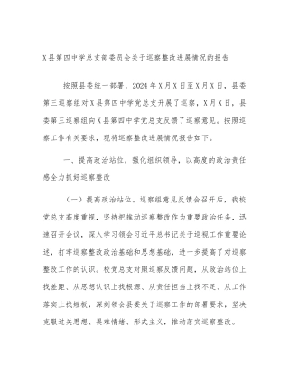 X县第四中学总支部委员会关于巡察整改进展情况的报告