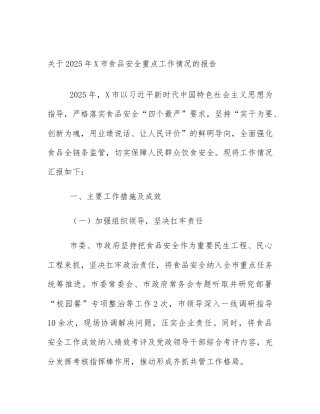 关于2025年X市食品安全重点工作情况的报告