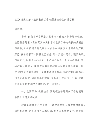 在XX镇永久基本农田整改工作专题推进会上的讲话稿