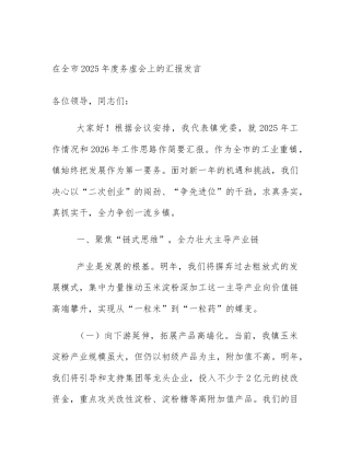 在全市2025年度务虚会上的汇报发言