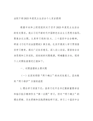法院干部2025年度民主生活会个人发言提纲