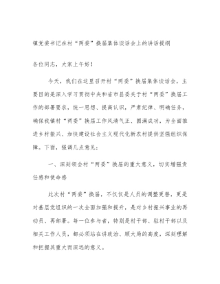 镇党委书记在村“两委”换届集体谈话会上的讲话提纲