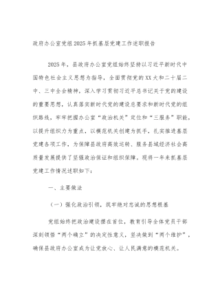 政府办公室党组2025年抓基层党建工作述职报告