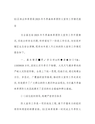 XX区林业和草原局2025年冬季森林草原防火宣传工作情况报告