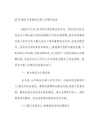 XX市2025年度根治欠薪工作情况报告