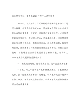 国企党委书记、董事长2025年度个人述职报告