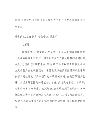 在XX市低空经济专家委员会成立大会暨产业发展座座谈会上的讲话