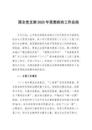 国企党支部2025年思想政治工作总结