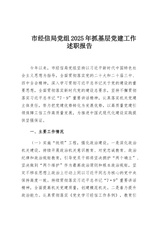 市经信局党组2025年抓基层党建工作述职报告