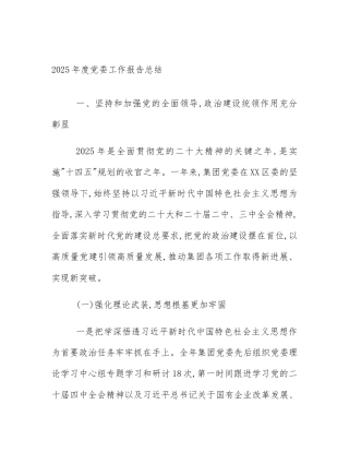 2025年度党委工作报告总结