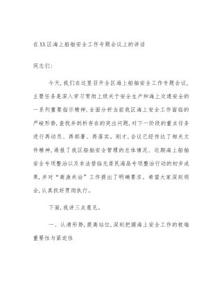在XX区海上船舶安全工作专题会议上的讲话