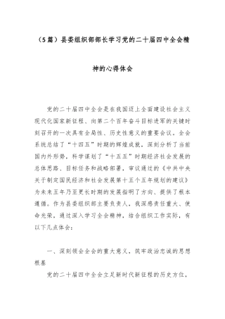 （5篇）县委组织部部长学习党的二十届四中全会精神的心得体会