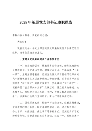 2025年基层党支部书记述职报告