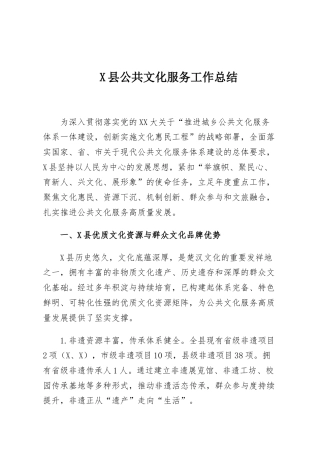 X县公共文化服务工作总结
