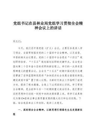 党组书记在县林业局党组学习贯彻全会精神会议上的讲话