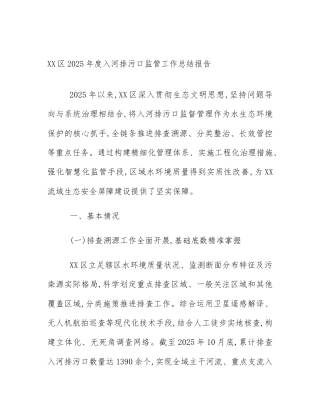 XX区2025年度入河排污口监管工作总结报告