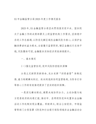 XX市金融监管分局2025年度工作情况报告