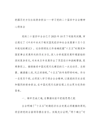 把握历史方位扛起使命担当——学习党的二十届四中全会精神心得体会