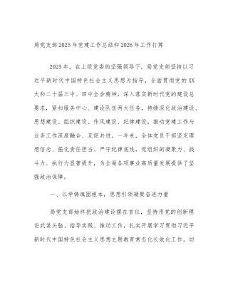 局党支部2025年党建工作总结和2026年工作打算