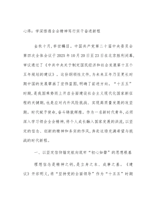 心得：学深悟透全会精神笃行实干奋进新程