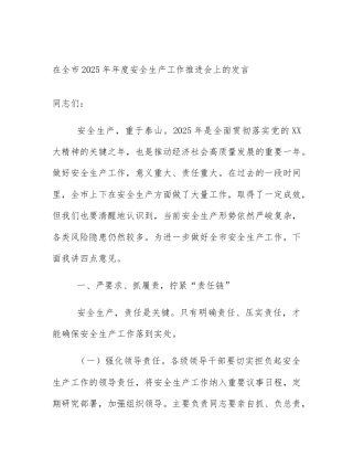 在全市2025年年度安全生产工作推进会上的发言