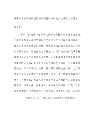 县委书记在省委巡视反馈问题整改专题民主生活会上的讲话