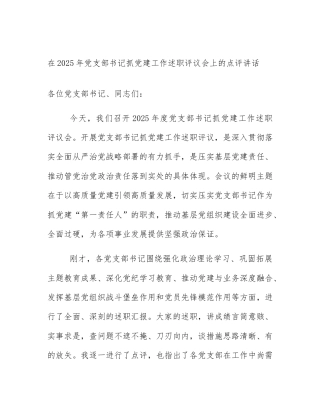 在2025年党支部书记抓党建工作述职评议会上的点评讲话