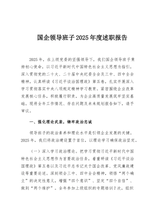 国企领导班子2025年度述职报告