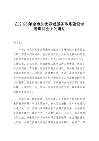 在2025年全市加快养老服务体系建设专题询问会上的讲话