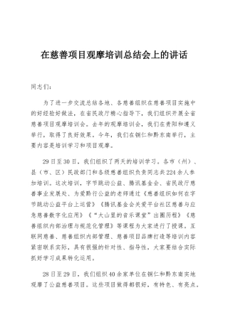 在慈善项目观摩培训总结会上的讲话
