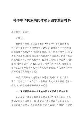 铸牢中华民族共同体意识领学发言材料
