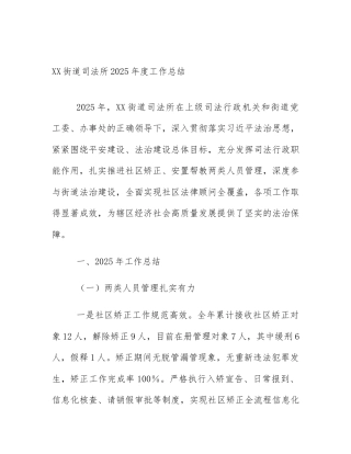 XX街道司法所2025年度工作总结
