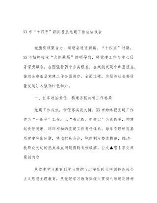XX市“十四五”期间基层党建工作总结报告