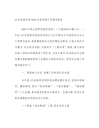 XX县委组织部2025年度党建工作情况报告
