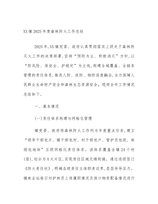 XX镇2025年度森林防火工作总结