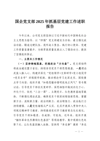 国企党支部2025年抓基层党建工作述职报告