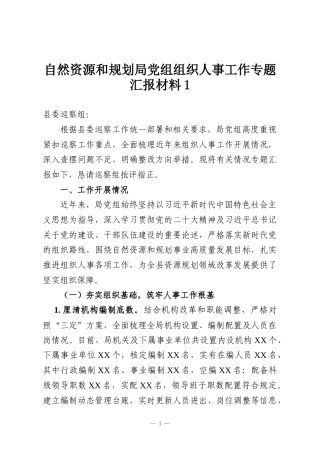 自然资源和规划局党组组织人事工作专题汇报材料1