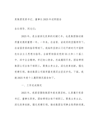 某集团党委书记、董事长2025年述职报告