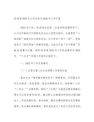 XX街道2025年工作总结及2026年工作打算